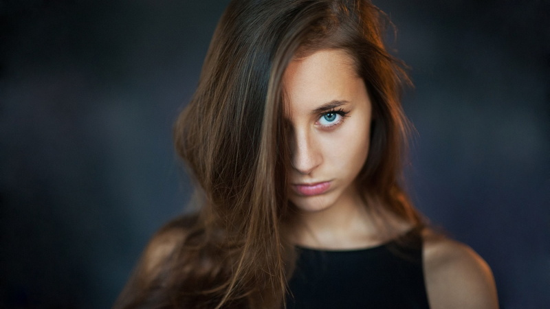 Maxim Maximov, 1080P, face, auburn hair, Olesya Grimaylo, blue eyes, women