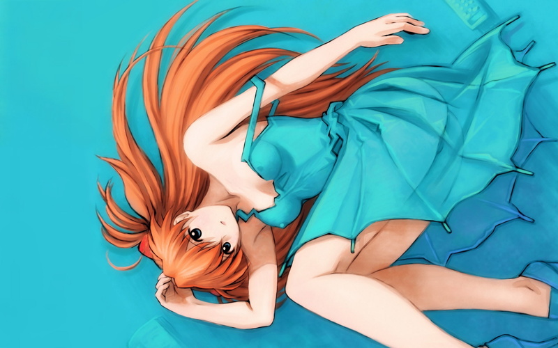 dress, Anime, Blue, teal, brown, women, haired, Girl, 1080P