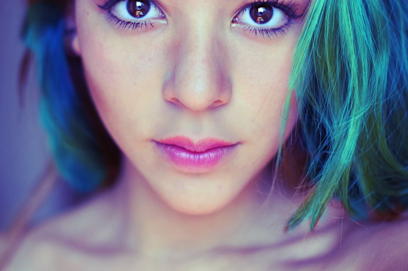blue hair, face, 1080P, teal hair, eyes, women