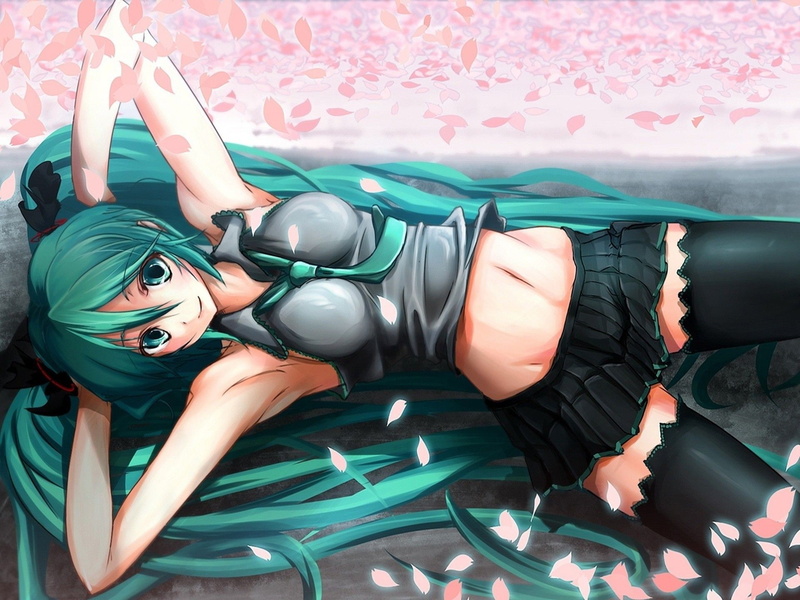 hatsune miku, hatsune, miku, girl, 1080P, hair, character, lying, belly, girls, green, green hair, long, anime girls, animated, teal, anime