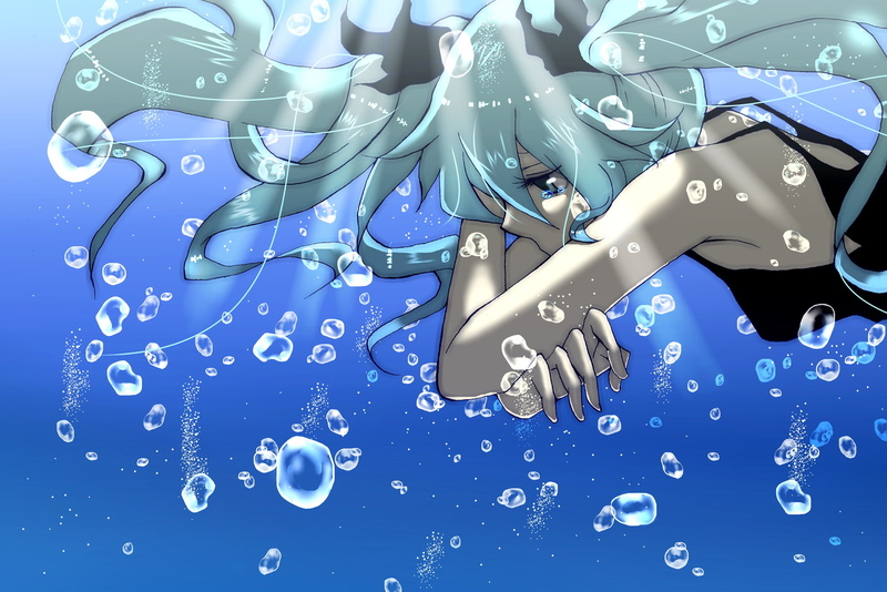 female, sea, shiny, indoors, anime, abstract, design, shape, girl, character, animal representation, digital, still life, water, reflection, bubble, representation