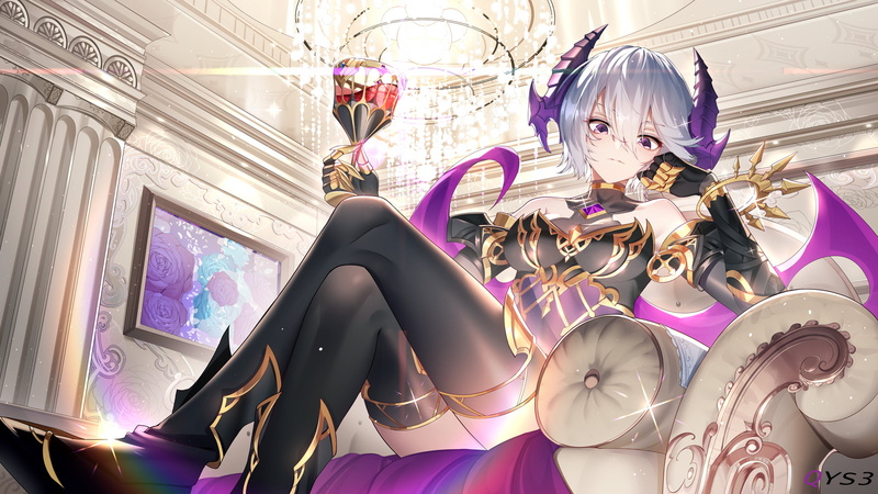 simple background, short hair, anime, horns, anime girls, 1080P, white hair, 千夜QYS3
