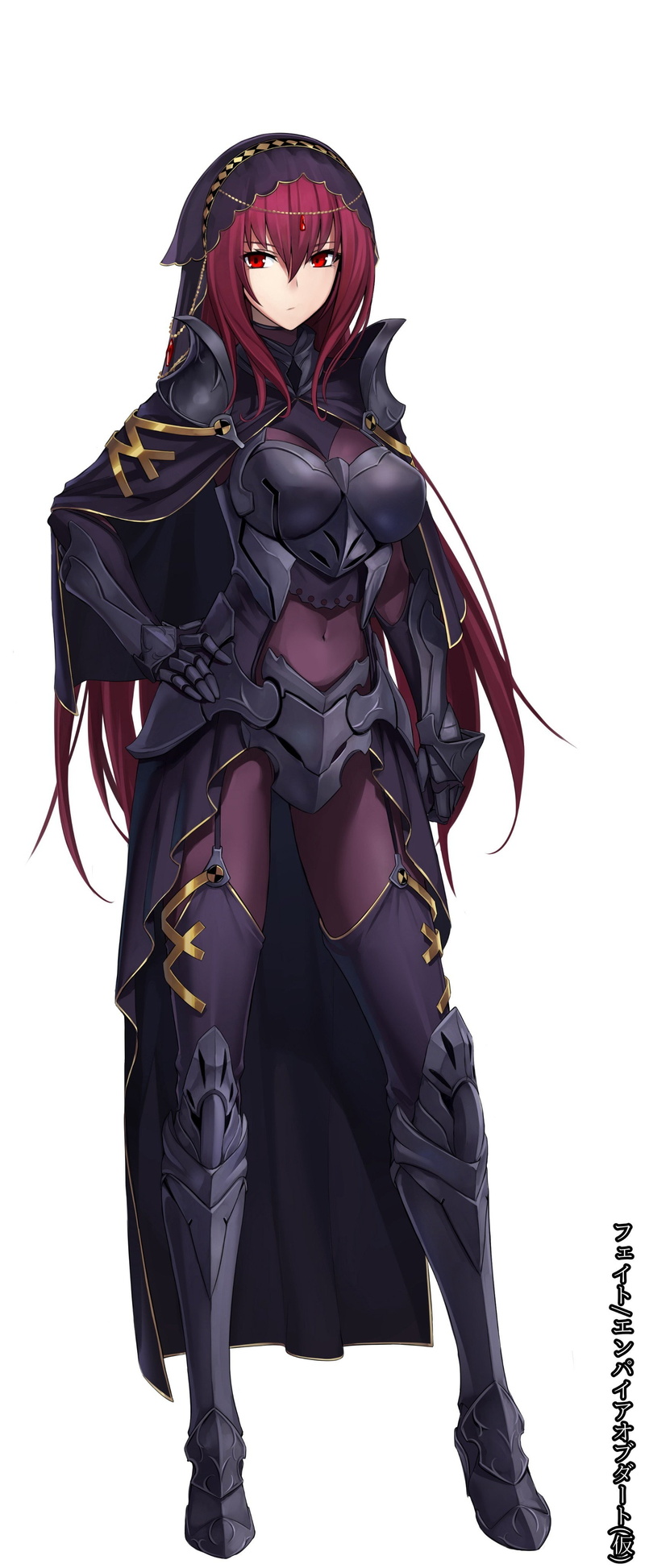stockings, redhead, red eyes, armor, 4K, anime girls, FateGrand Order, Scathach ( FateGrand Order ), long hair, anime, heels, Lancer (FateGrand Order)
