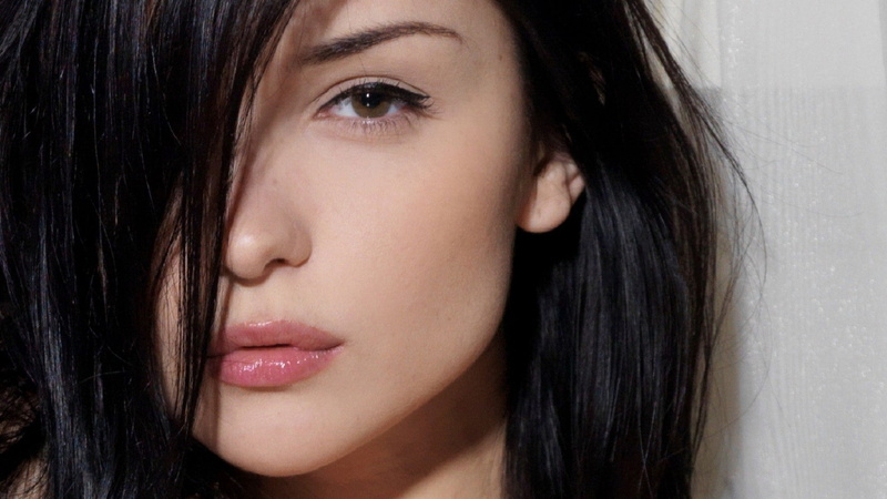 1080P, brown eyes, closeup, Katie Fey, eyes, black hair, women, face, model, long hair, lips