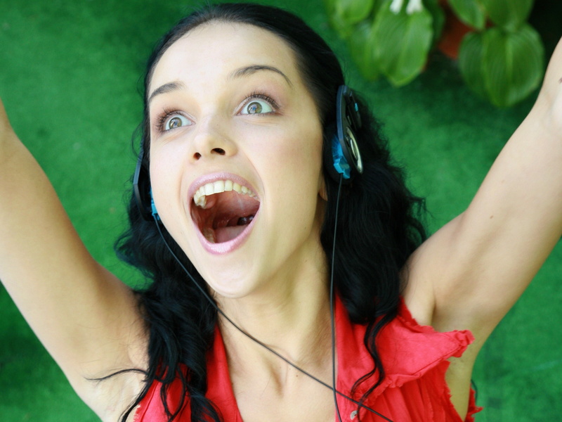 smiling, headphones, 2K, women, shout, fey, ukrainian, mouth, katie