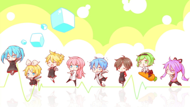 kaito, luka, megpoid, chibi, rin, megurine, carrots, len, anime, hatsune, vocaloid, gakupo, miku, kagamine, kamui, 1080P, girls, meiko, gumi