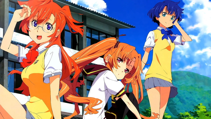 outdoors, day, Yamano Remon, standing, people, real people, sunlight, blue eyes, Ano Natsu de Matteru, smiling, hair band, school uniform, orange color