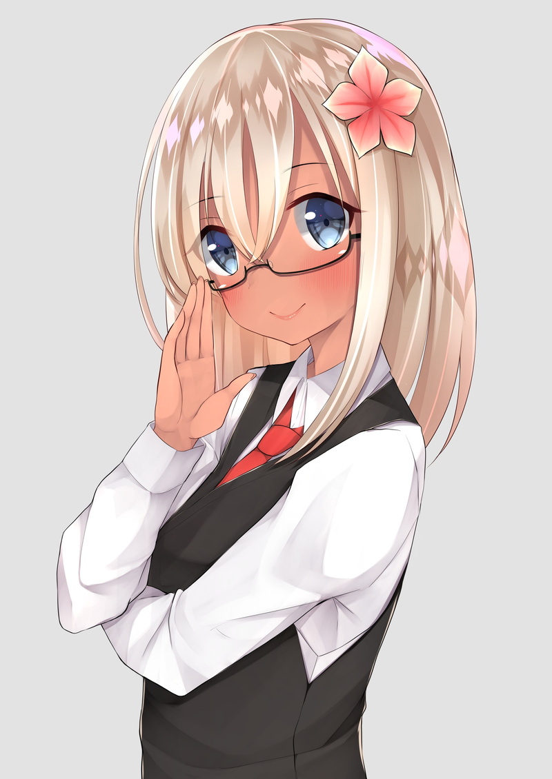 long hair, 2K, glasses, Kantai Collection, blonde, Ro-500 (KanColle), blue eyes, anime, anime girls