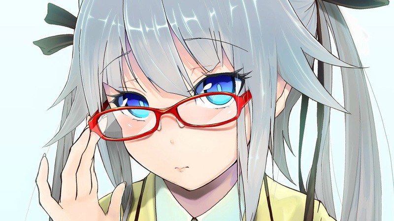 multi colored, eyeglasses, white color, sunglasses, twintails, closeup, glasses, day, white background, textile, anime girls, eyewear, 1080P, Bishoujo Mangekyou