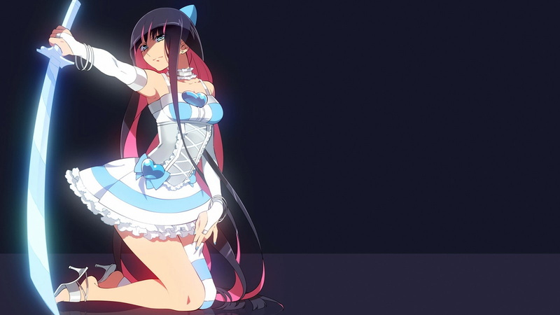 one person, women, fashion, event, indoors, Panty and Stocking with Garterbelt, front view, 720P, standing, three quarter length, arts culture and entertainment