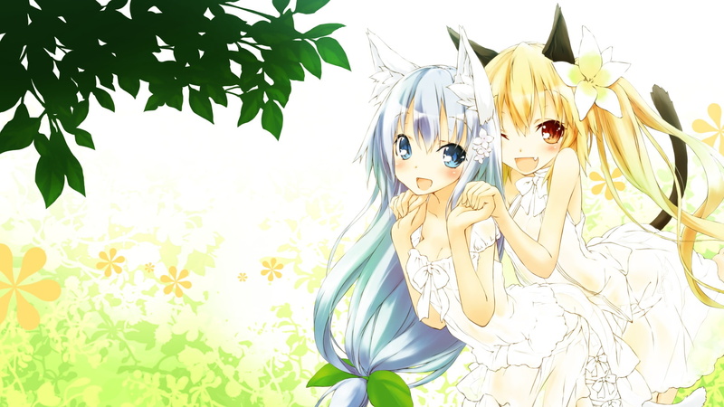 underwear, catgirl, saeki, touma, 1080P, long, ears, gray, animal, blonde, original, cleavage, tail, girls, hair, panties