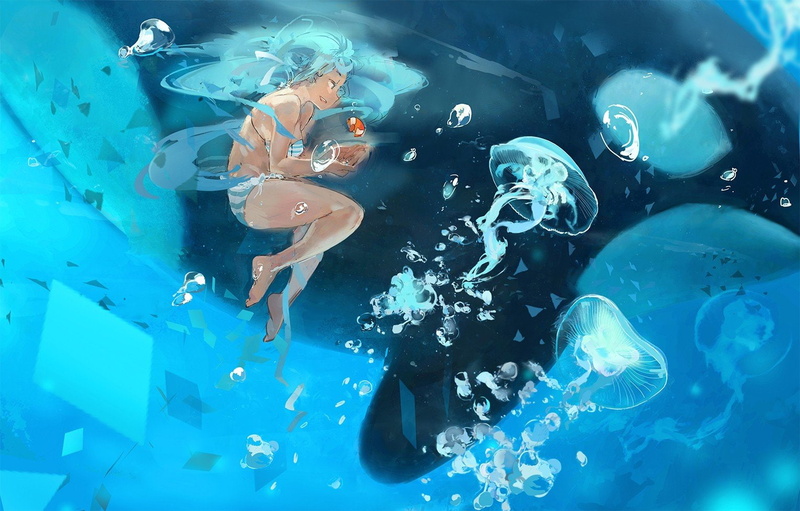 vocaloid, hatsune, 720P, fish, underwater, bubbles, miku, underwear, panties