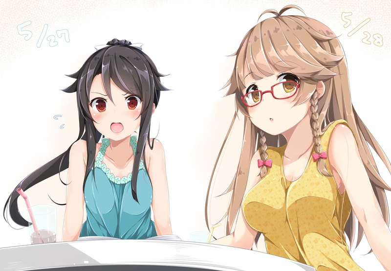 glasses, child, 720P, indoors, women, Anime, high school fleet, headshot, portrait, two people, people, real people, leisure activity, looking at camera