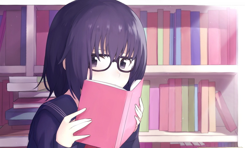 indoors, large group of objects, book, auto post production filter, shelf, still life, no people, furniture, books, anime girl, library, seat, illuminated