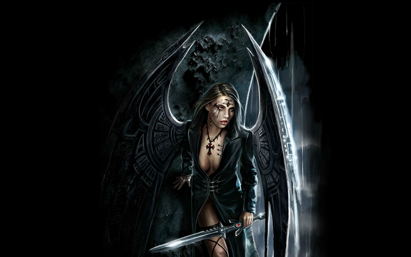 beauty, black color, Fantasy, warriors, women, dark, indoors, clothing, front view, sexy, adult, weapons, jacket, one person, hair, leather, 1080P, babes