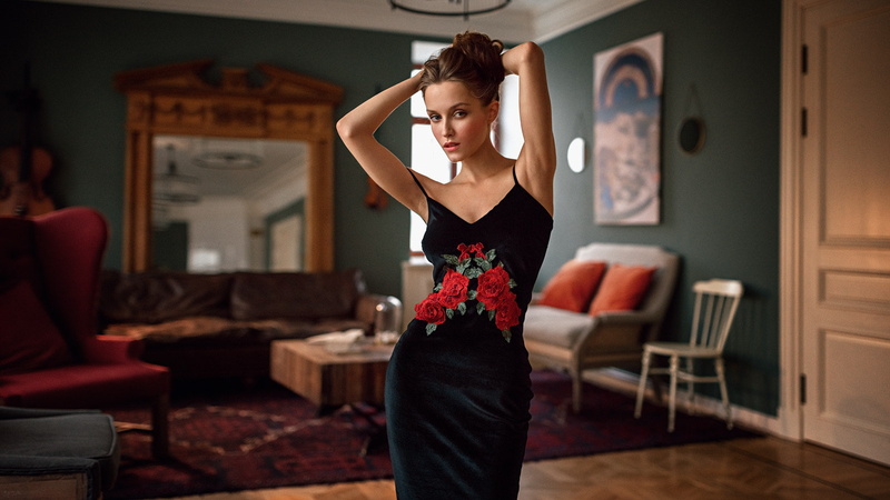 Georgy Chernyadyev, Fenix Raya, black dress, women, portrait, armpits, hips, 720P