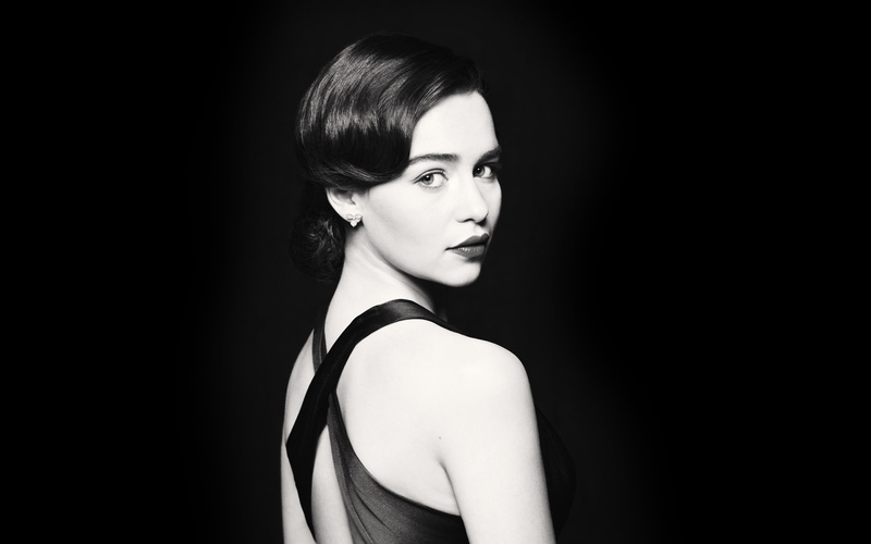 simple background, glamour, young women, brunette, actress, one person, indoors, fashion, confidence, black background, Emilia Clarke, looking at camera