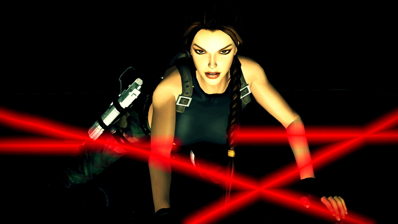 black background, lasers, one person, laser, Lara Croft, women, video games, illuminated, indoors, studio shot, girls with guns, 1080P, Tomb Raider VI: The Angel of Darkness