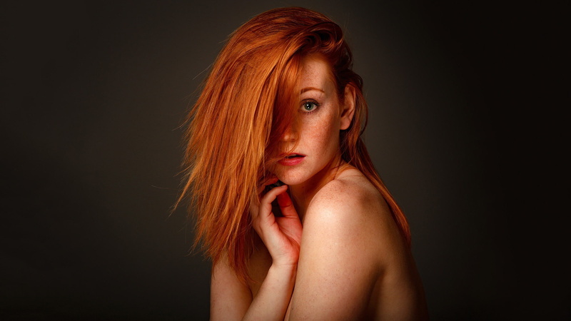 long hair, young women, portrait, face, human hair, black background, hair, redhead, one person, beautiful woman, dyed red hair, young adult, looking at camera