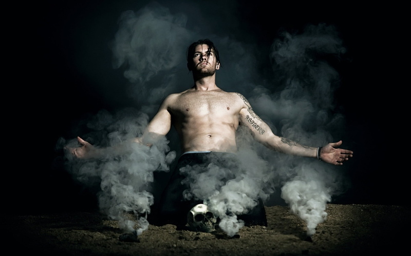 smoke - physical structure, muscular build, activity, shirtless, aggression, one person, semi-dress, adult, young adult, 1080P, dust, smoke, portrait