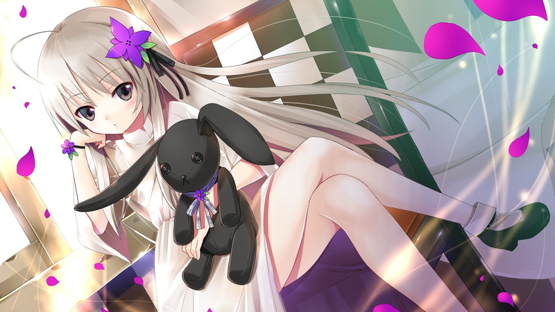 pink color, 1080P, hairstyle, nature, Teddy Bears, hair, purple, flower, shoe, anime, fashion, sexy anime, females, beauty, Kasugano Sora, women, young women