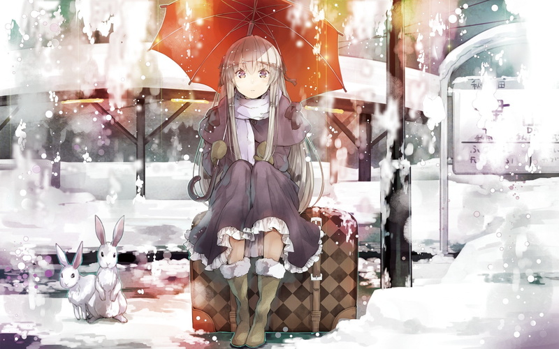girls, kasugano sora, winter, kasugano, anime girls, umbrella, yosuga, yosuga no sora, 1080P, anime, sora