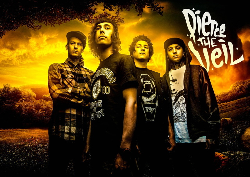 front view, males, night, text, 720P, young adult, emotion, young men, Pierce the Veil, lifestyles, three quarter length, real people, men, casual clothing