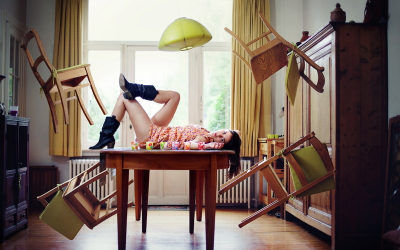 1080P, Chairs, Room, Girl, Creative, Flying