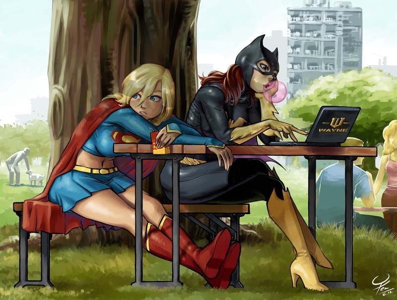 hd, gum, art, batgirl, dc, supergirl, laptops, bubble, comics, 2K, DC comics, Cartoons, artwork, parks