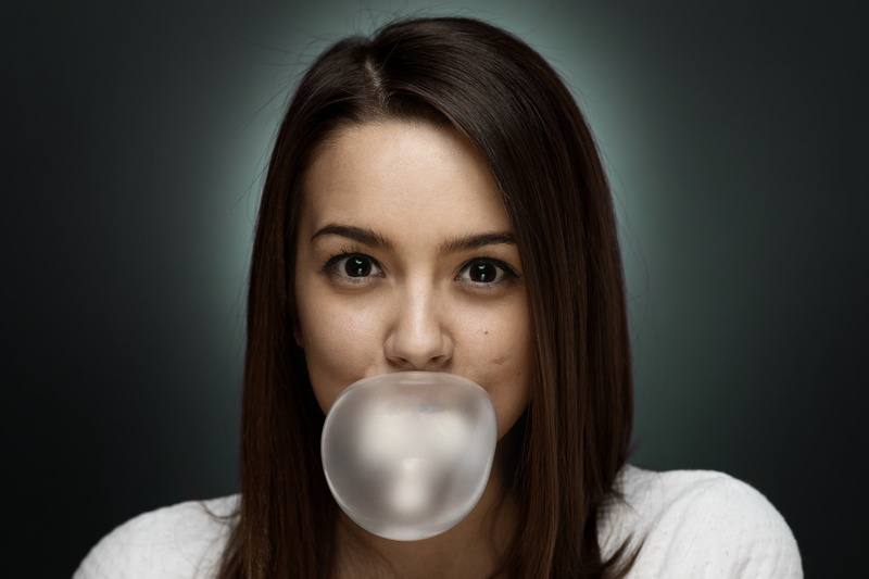 face, girl, bubble, chewing gum, eyes, 1080P