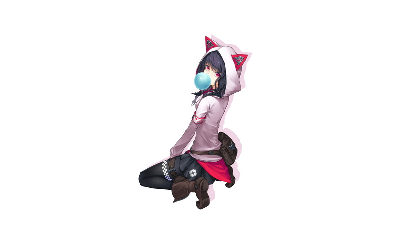 pink color, pink, gum, indoors, eared, anime, full length, studio shot, ears, casual clothing, young adult, bubble, adult, lifestyles, cut out, 1080P