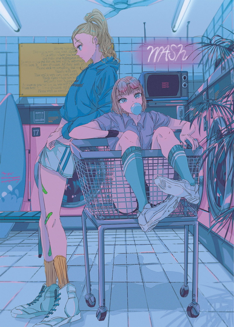 sunglasses, Najuco, original characters, bubble gum, short hair, vertical, anime, anime girls, digital art, 720P
