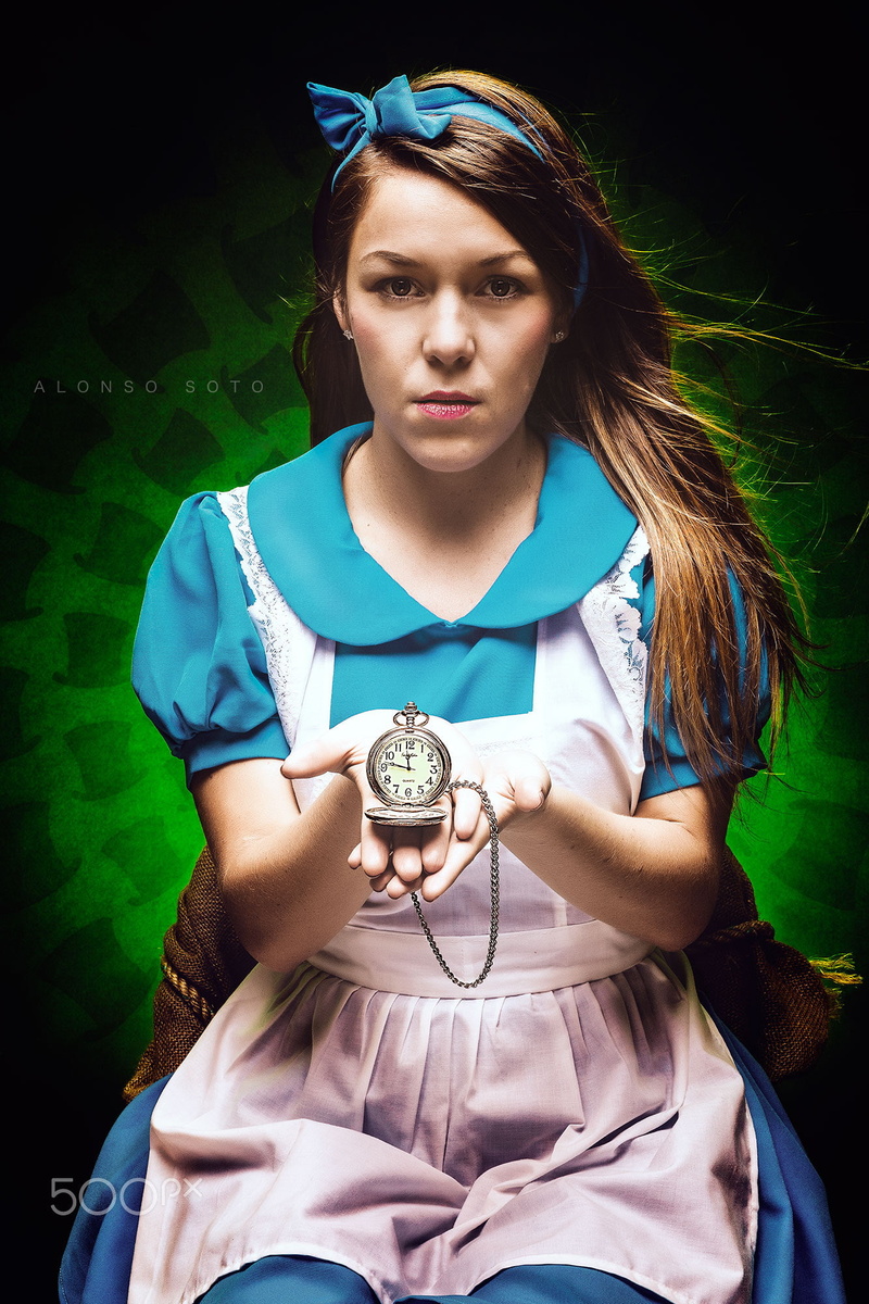 green color, hairstyle, front view, women, fashion, portrait, beautiful people, beautiful woman, dress, females, Alonso Soto, hair, beauty, clocks, fantasy girl