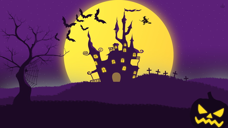 Halloween, bats, pumpkin Jack, spider, fog, horrible place, 4K, web, field, terrible building, cross, witch, graves, pumpkin, the terrifying building