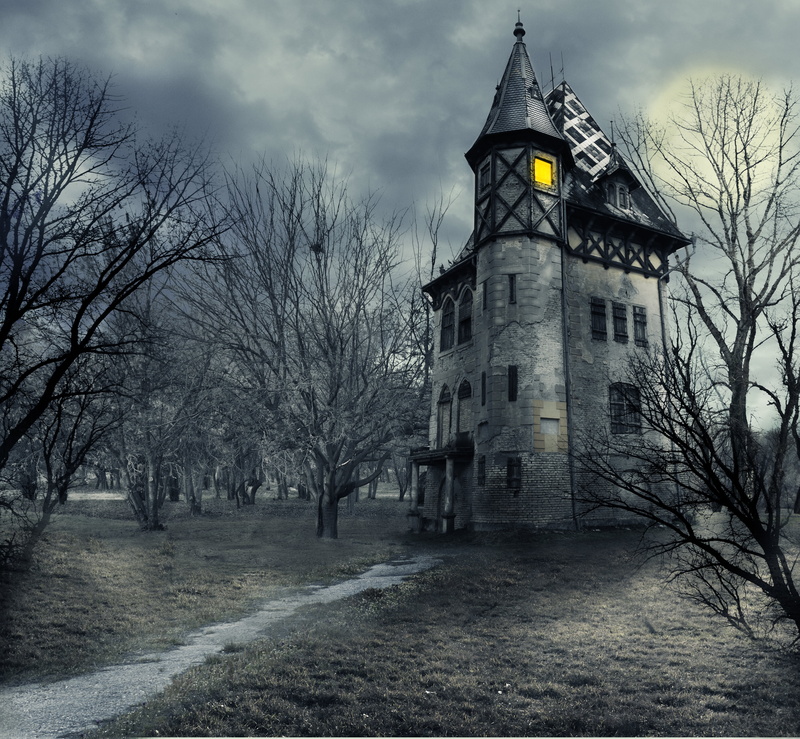 Halloween, tree, dusk, 4K, plant, spire, no People, the sky, creepy, old, house, low angle view, clouds, haunted house, winter, the past, sky, gray, architecture