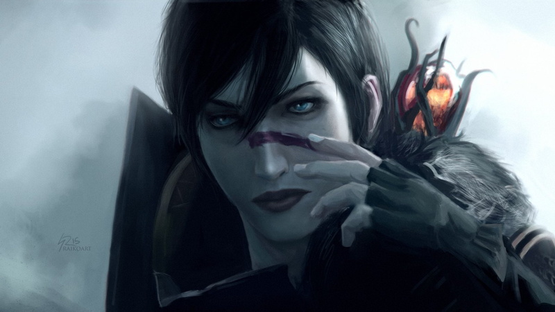 beautiful woman, Origins, halloween, emotion, fear, hood - clothing, evil, females, dragon, rpg, one person, terrified, Inquisition, portrait, nature, looking at camera