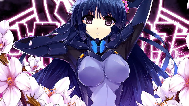 Yuzuka Sendou, armor, anime, long hair, looking at viewer, brunette, 1080P, anime girls, flowers, Muv-Luv