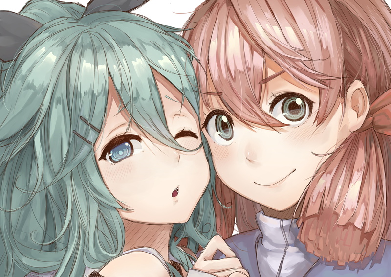 4K, 2girls, anthropomorphism, sketch, konachan, akashi, yamakaze, wink, kantai, close, tagme, (kancolle), collection, (artist), com, 251619