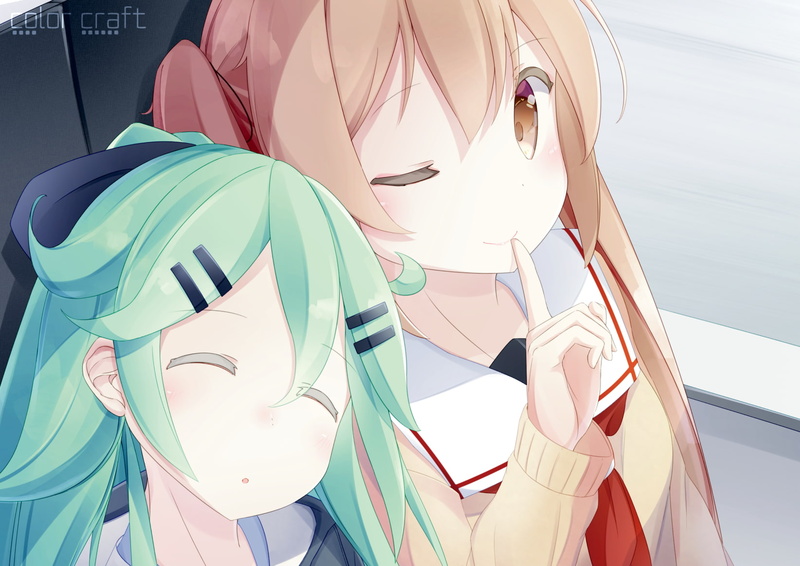 murasame, kancolle, train trip, yamakaze, Anime, 720P, kantai collection, sleeping, cute