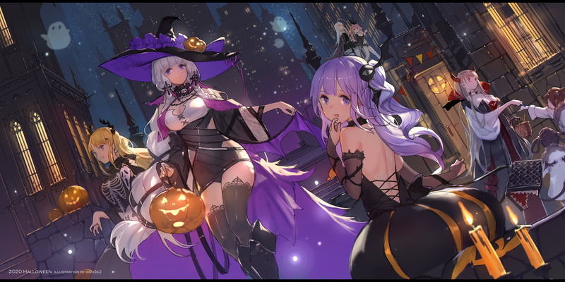 Halloween, witch hat, Jack O Lantern, Unicorn (Azur Lane), Azur Lane, Ping Hai (Azur Lane), Ning Hai (Azur Lane), Victorious (Azur Lane), Illustrious (Azur Lane)
