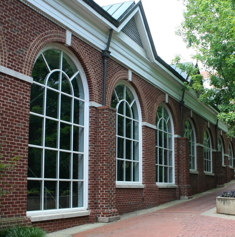 no people, glass - material, outdoors, brick, low angle view, architecture, wall, architecture And Buildings, path, facade, arch, Palladian, Windows, Glass