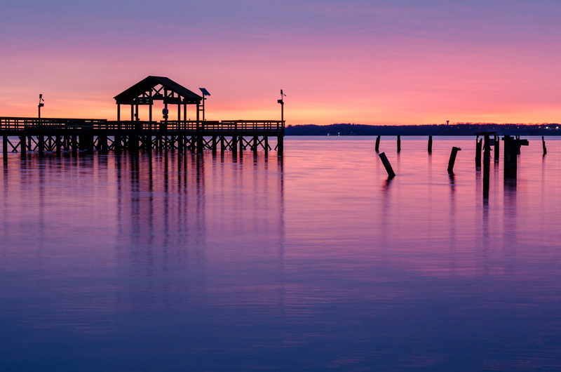 the bridge, VA, 1080P, Virginia, pierce, Park, lilac, the sky, the evening, lake, orange, USA, support, sunset, reflection, pink