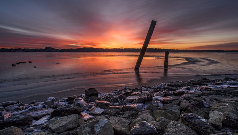 sunset, beach, rock, Alexandria  VA, potomac, Frozen, Washington  DC, Dawn, nature, body of water, landscape, 4K, Potomac  river, water, sky, rocks, reflection