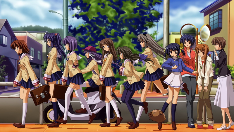 Ibuki Kouko, uniform, standing, arms raised, childhood, schoolgirl, Sunohara Mei, child, education, anime girls, girls, women, costume, Sakagami Tomoyo