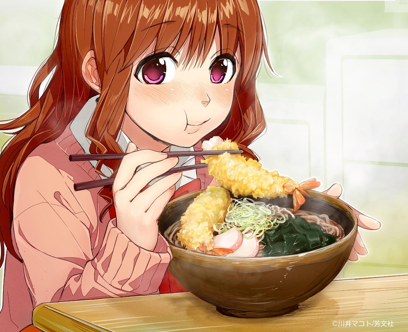 eating, Koufuku Graffiti, human representation, still life, art and craft, unhealthy eating, 1080P, Anime, no people, ryou machiko, bowl, food, table