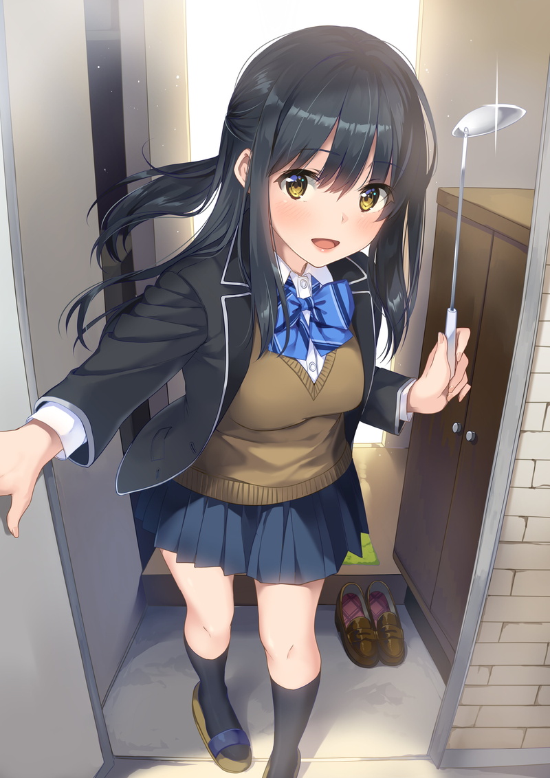 school uniform, 4K, Unasaka Ryou, anime girls, black hair