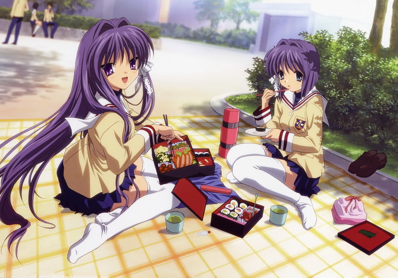 Skirt, Sitting, Kyou Fujibayashi, Girl, Thigh Highs, 1080P, Anime, Ryou Fujibayashi, Clannad