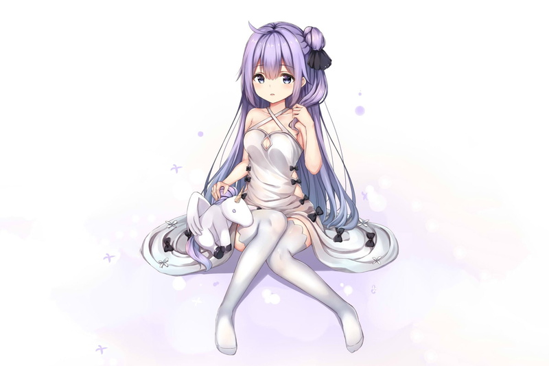 Purple Hair, Girl, Blue Eyes, Thigh Highs, 1080P, Dress, Long Hair, Unicorn (Azur Lane), Azur Lane, Anime