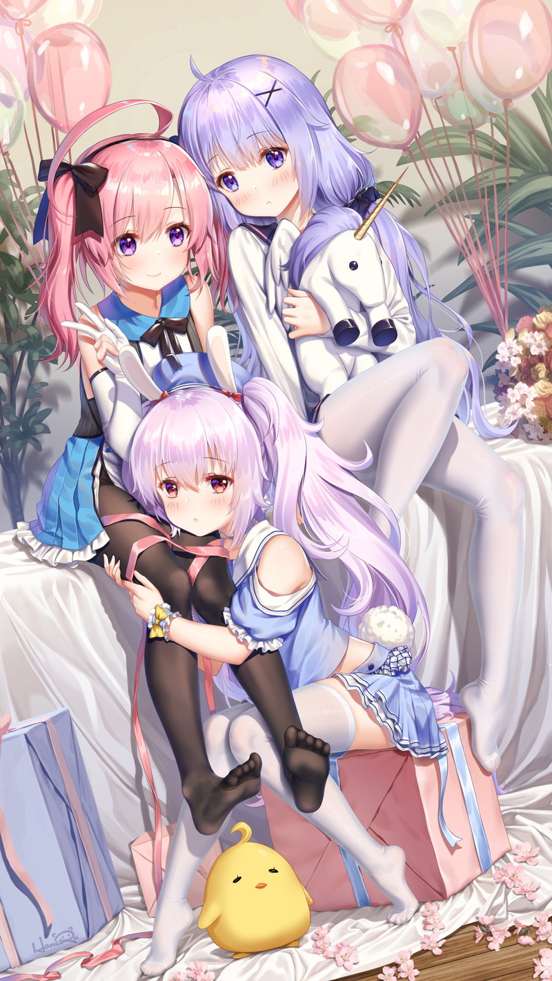 manjuu, Saratoga (Azur Lane), three women, 1080P, Unicorn (Azur Lane), vertical, Laffey (Azur Lane), HaneRu, anime girls, anime, Azur Lane