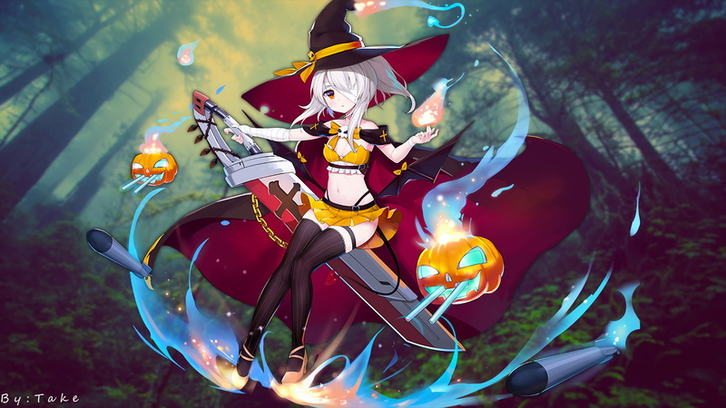 Halloween, Azur Lane, anime girls, Ayanami (Azur Lane), 2K